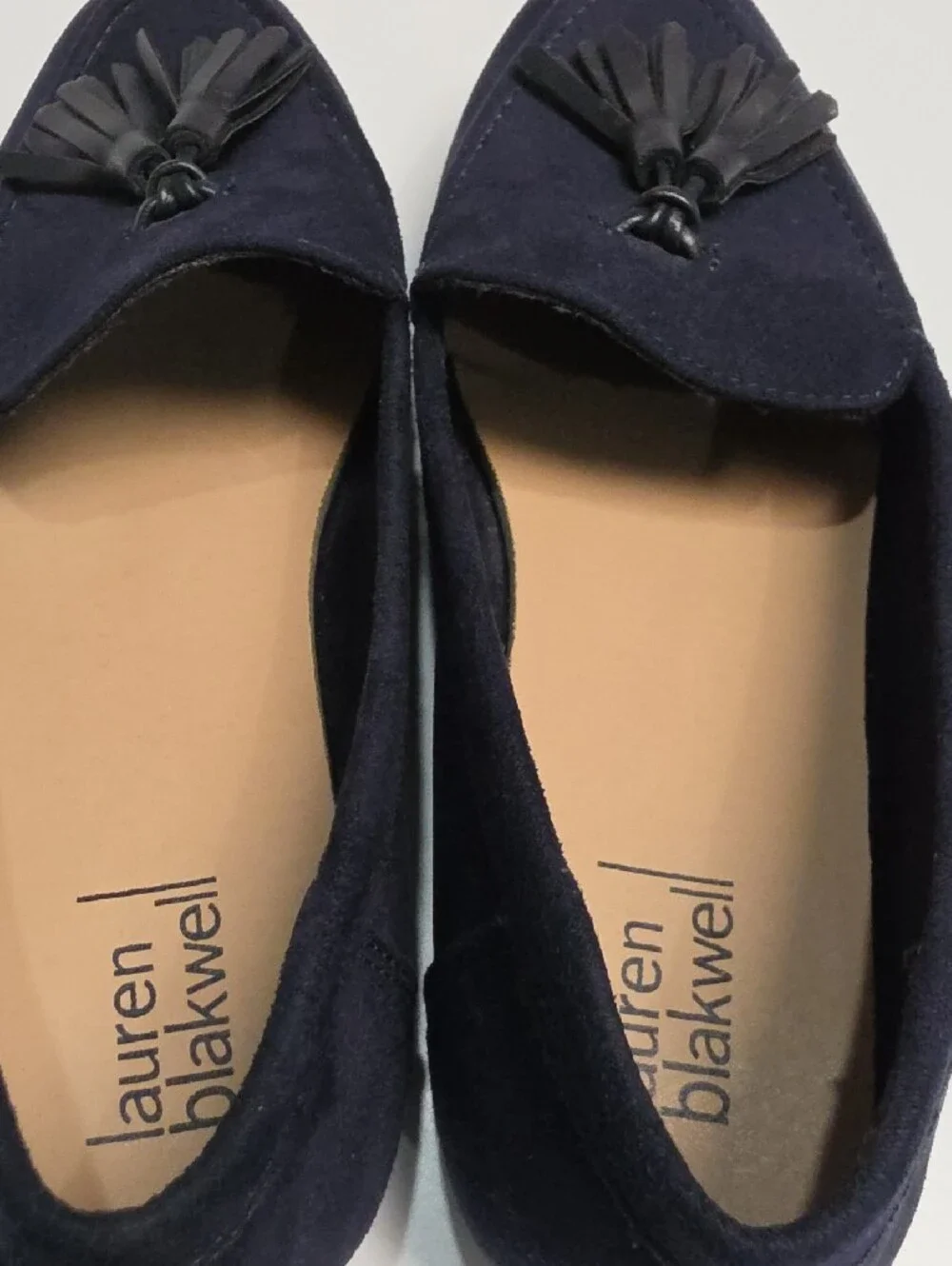 Lauren Blakwell Norah Navy Blue Faux Suede Tassel Loafers Flats - Size 8